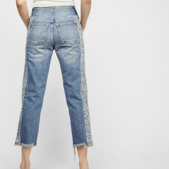 Free People We The Free Aztec Side Print Ankle length Boyfriend Raw Hem Jeans - Picture 2 of 5